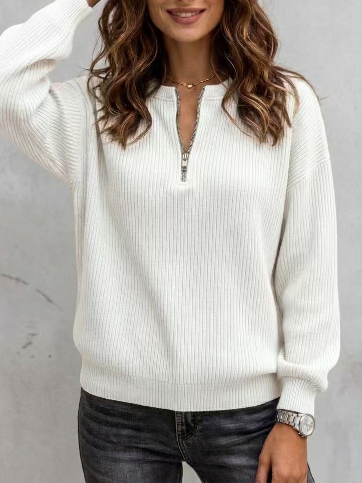 Women's Zip-Up Long Sleeve Loose Top - image 8