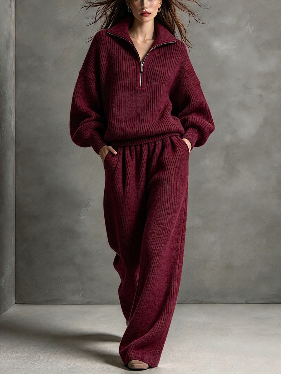 Women's Half-Zip Top and Wide Leg Pants Set - image 10