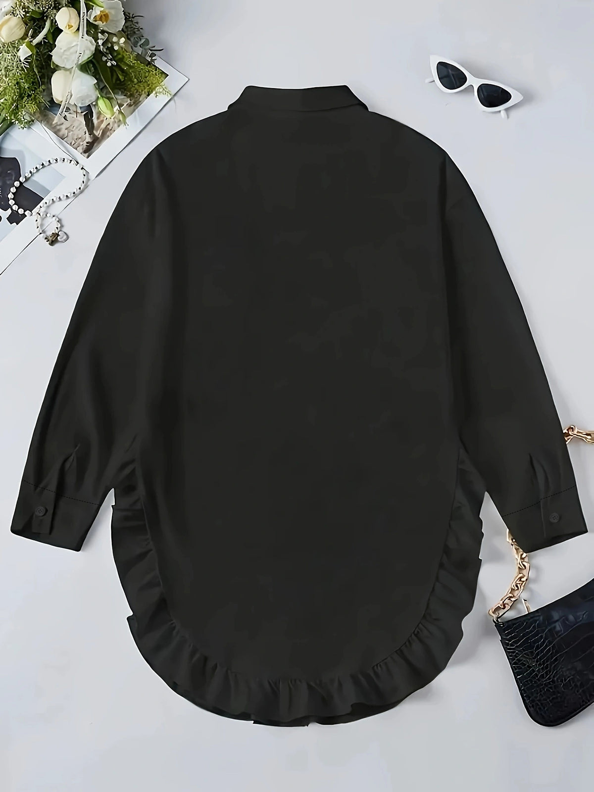 Hem Ruffled Casual Long Sleeve Shirt - image 6