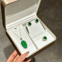 Silver Plated Green Chalcedony Teardrop Jewelry Set - image 5