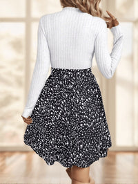 Women's Mock Neck Floral Print Belted A-Line Dress, Two Tone - image 5