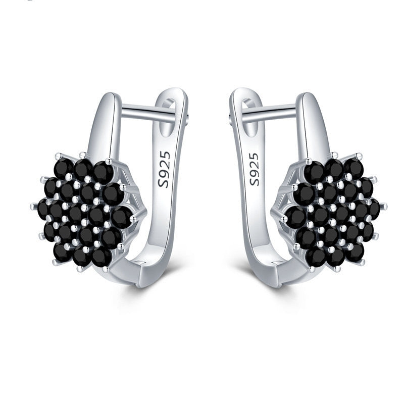 Black Zircon Flower Huggie Earrings - image 3