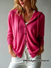 Solid-color Hooded Tencel Knit Cardigan For Women - image 9