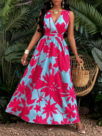 Women's Floral Print Deep V-Neck Sleeveless Wrap Maxi Dress with Cinched Waist - image 6