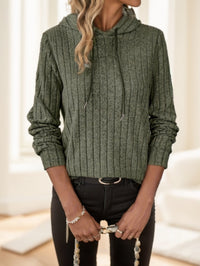 Solid Color Drawstring Ribbed Hoodie - image 1