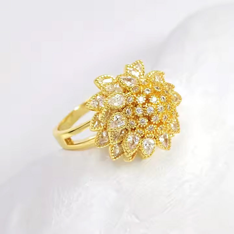 Flower Adjustable Open Gold Ring For Women