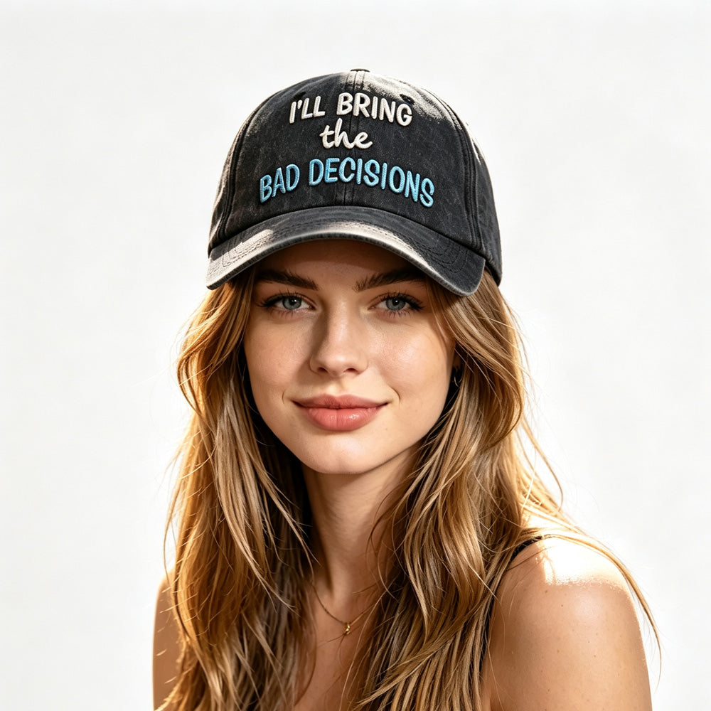2pcs Washed Distressed Baseball Cap , Embroidery I'll Bring The Bad Decisions Funny Hat, Summer Lightweight Cotton Adjustable Trucker Hat - image 9