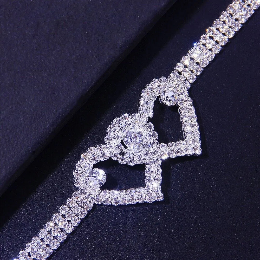 Double Heart Anklet Bracelet Love Barefoot Chain Bling Crystal Ankle Bracelet US - image 4