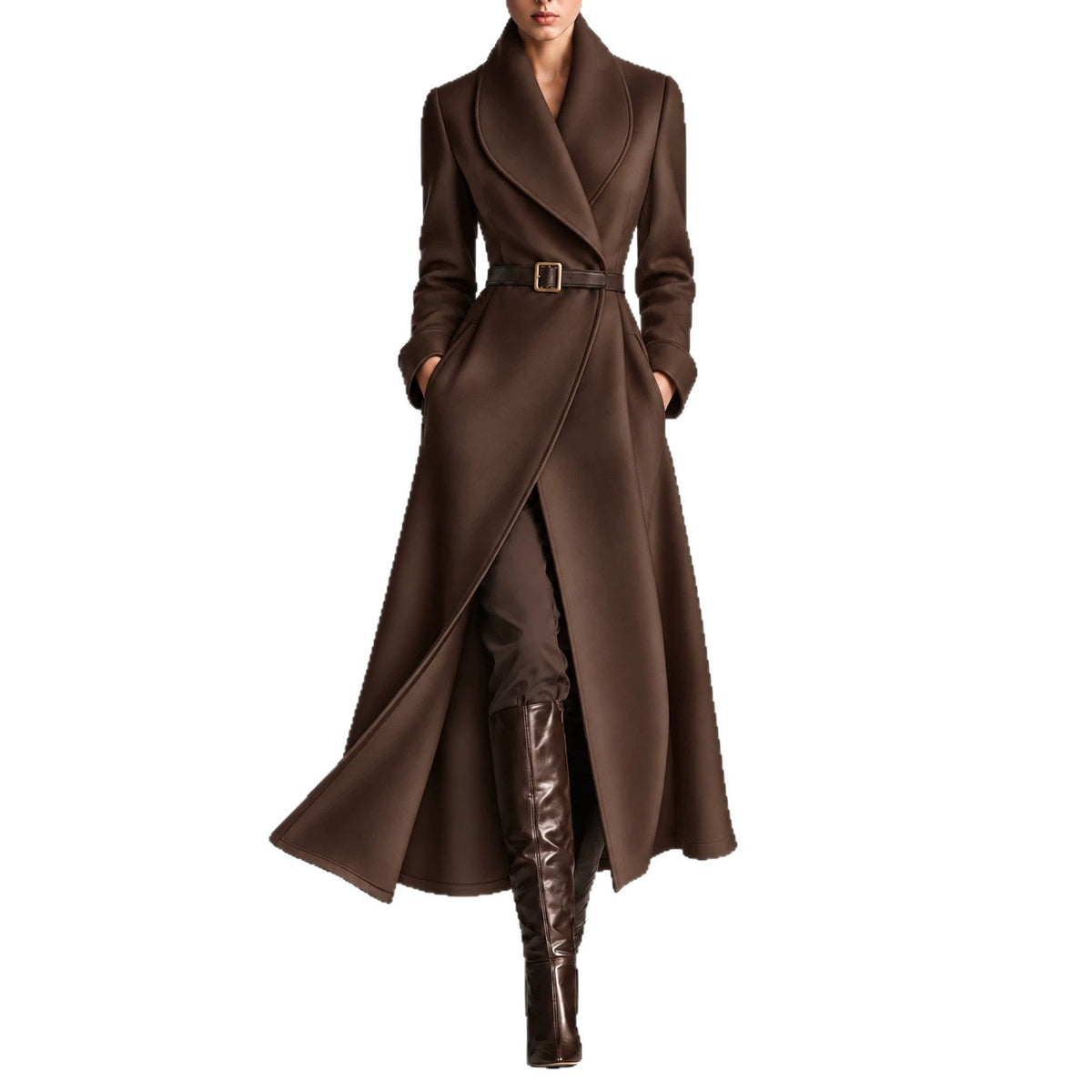 Women's Long Wrap Cape Collar Coat - image 5