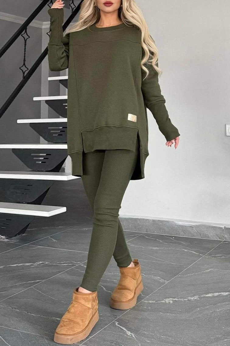 Women's Slit Long Sleeve Top And Trousers Suit - image 8