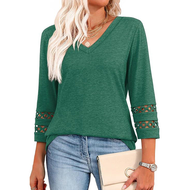 Women's V-Neck 3/4 Sleeve Top with Lace Trim - image 12