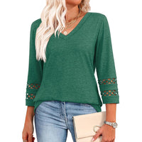 Women's V-Neck 3/4 Sleeve Top with Lace Trim - image 12
