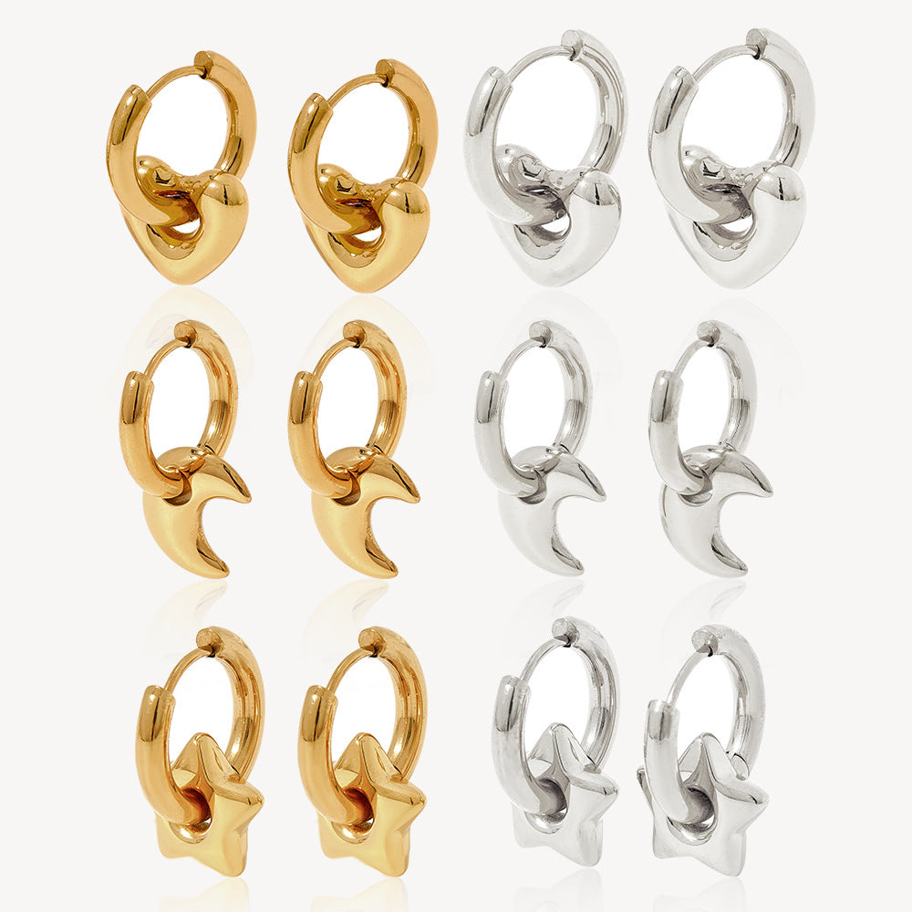 Star, Moon & Heart Huggie Earrings - image 1