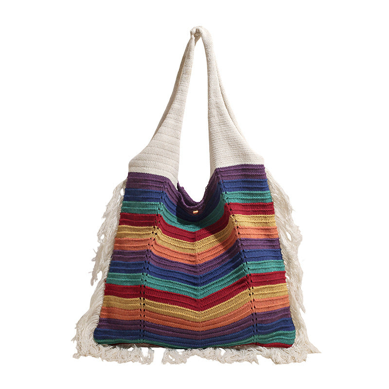 Knit Tassel Beach Tote Bag