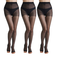 3 Pairs Womens 20D Ultra Toeless Sheer Tights Open Toe Control Top Pantyhose - image 1