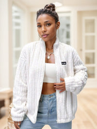 Letter Patch Drop Shoulder Teddy Jacket - image 2