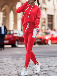 Hoodie With Drawstrings High Waist Trousers Casual Sweatshirt Two-piece Suit - image 7
