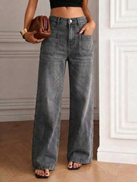 Gray High-Waist Patch Pocket Wide Leg Jeans - image 1