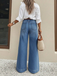 Jeans clásicos azul medio de pierna ancha y tiro alto - image 5