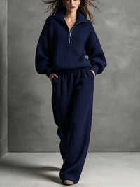 Women's Half-Zip Top and Wide Leg Pants Set - image 11