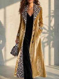 Retro Leopard Print Color Block Trench Coat - image 7