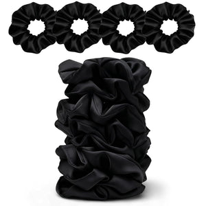 8PCS Black Satin Scrunchies For Women  Soft Silk Hair Ties No Crease Elastic Bands For Thick & Thin Hair