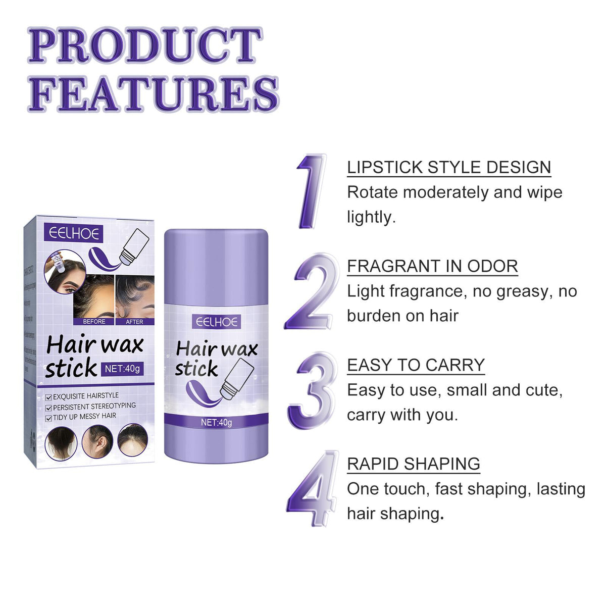 EELHOE Hair Wax Stick Broken Hair Polishing Hair Wax Stick Small Broken Hair Hair Finishing Broken Hair Styling Cream Haircare Gel Haircare - image 5