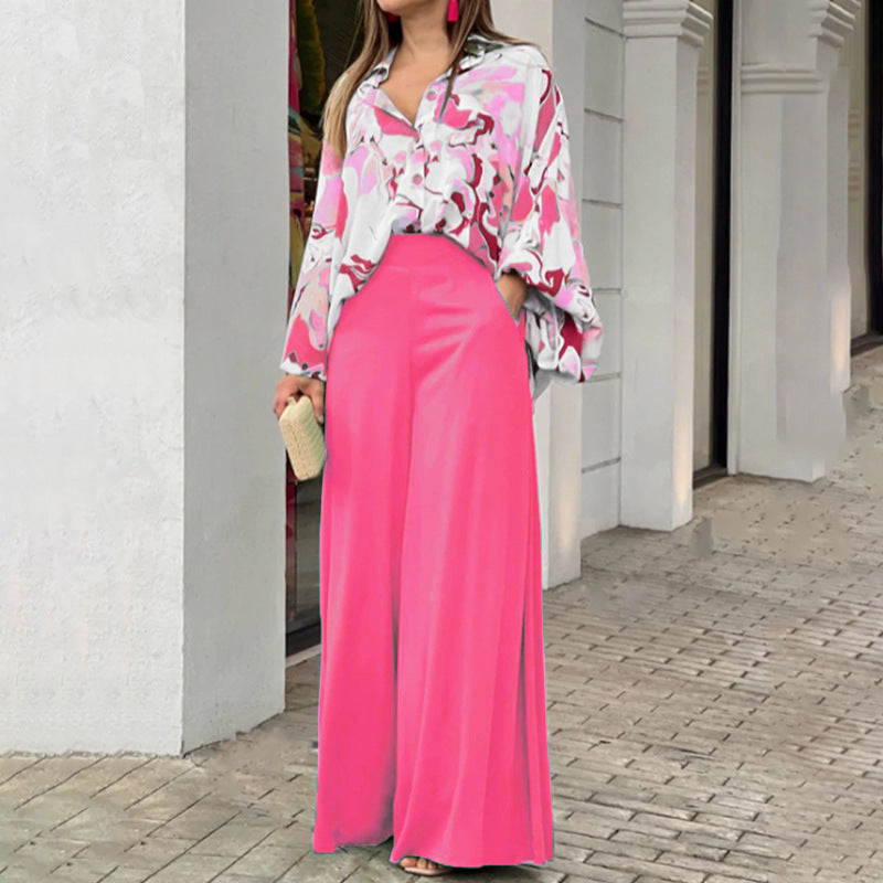 Loose And Elegant Casual Printed Shirt Top Wide Leg Pants Fashion Suit - image 8