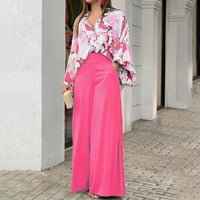 Loose And Elegant Casual Printed Shirt Top Wide Leg Pants Fashion Suit - image 8