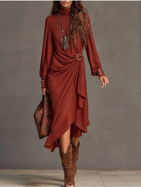 High Collar Long Sleeve Asymmetric Maxi Dress - image 8