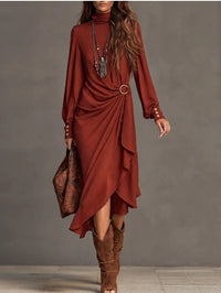 High Collar Long Sleeve Asymmetric Maxi Dress - image 8