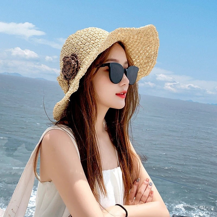 Lace Trim Straw Sun Hat
