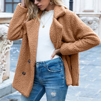 Women's Fuzzy Teddy Coat, Lapel Double Breasted Winter Jacket with Pockets - image 6