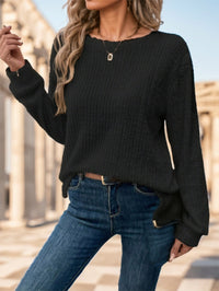 Women Plain Collar Rib Knit Casual Basic T-Shirt Blouse - image 1