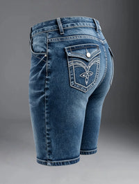 Bermudas de mezclilla elástica de tiro alto - image 5