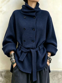 Ribbed Knit Double-Breasted Turtleneck Sweater - image 9
