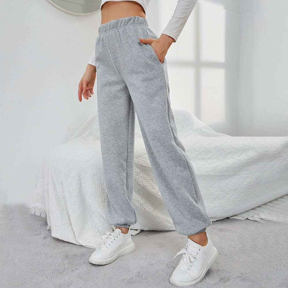 Simple Straight Casual Pants High Top Sports Fleece-lined Trousers - image 3
