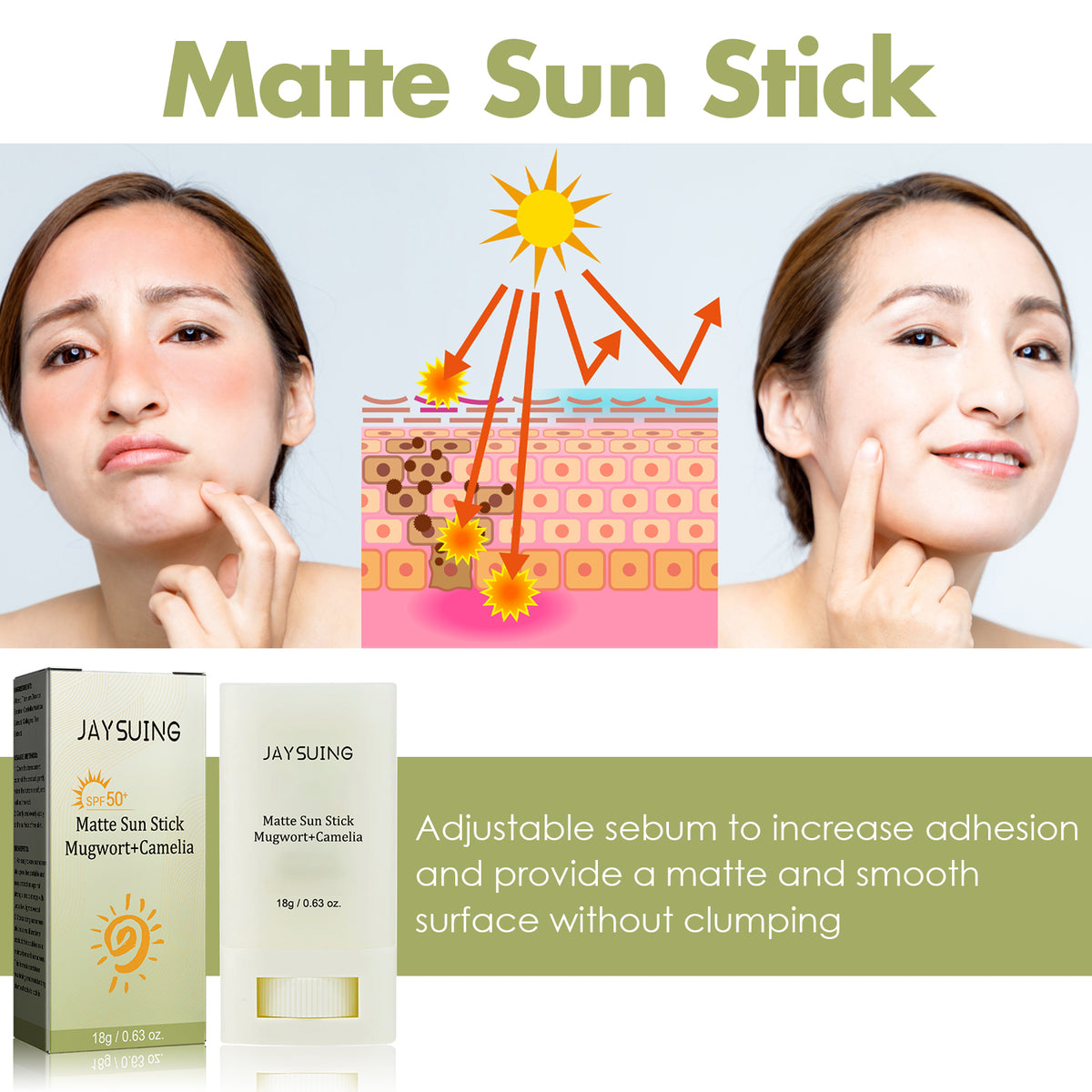 Jaysui Matte Protective Stick Protects UV Rays, Moisturizes, Repairs, Brightens Skin, Refreshing Skincare Cream For Summer - image 2