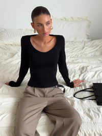 U-Neck Slim Fit Long Sleeve Base Top - image 4