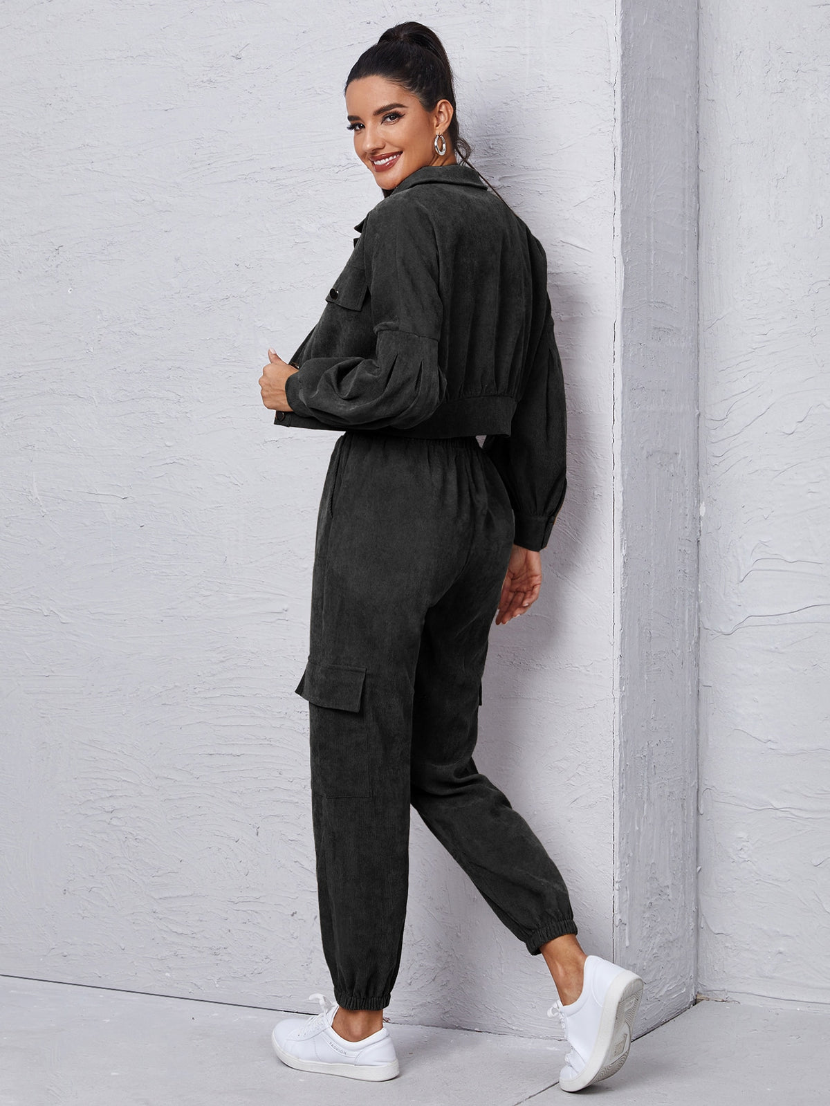 Flap Detail Jacket With Tie Front Cargo Pants - image 4