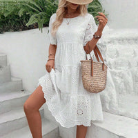 Women's Embroidered Eyelet A-Line Midi Dress - image 3