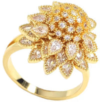 Adjustable Open Gold Flower Ring with Cubic Zirconia & Enamel - image 1