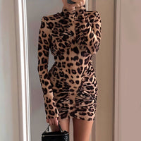 High-neck Leopard Print Tight Backless Bodycon Dress - image 1