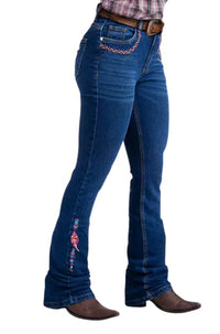 Dark Blue Embroidered Boho Flare Jeans - image 6