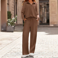 Women's Half-Zip Lapel Casual Two-Piece Set - image 3