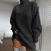 Solid Turtleneck Long Sweater Winter Warm Women Sweater Dress - image 4