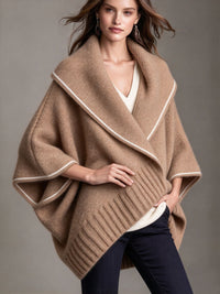 Knit Cape Shawl Coat with Contrast Trim - image 10