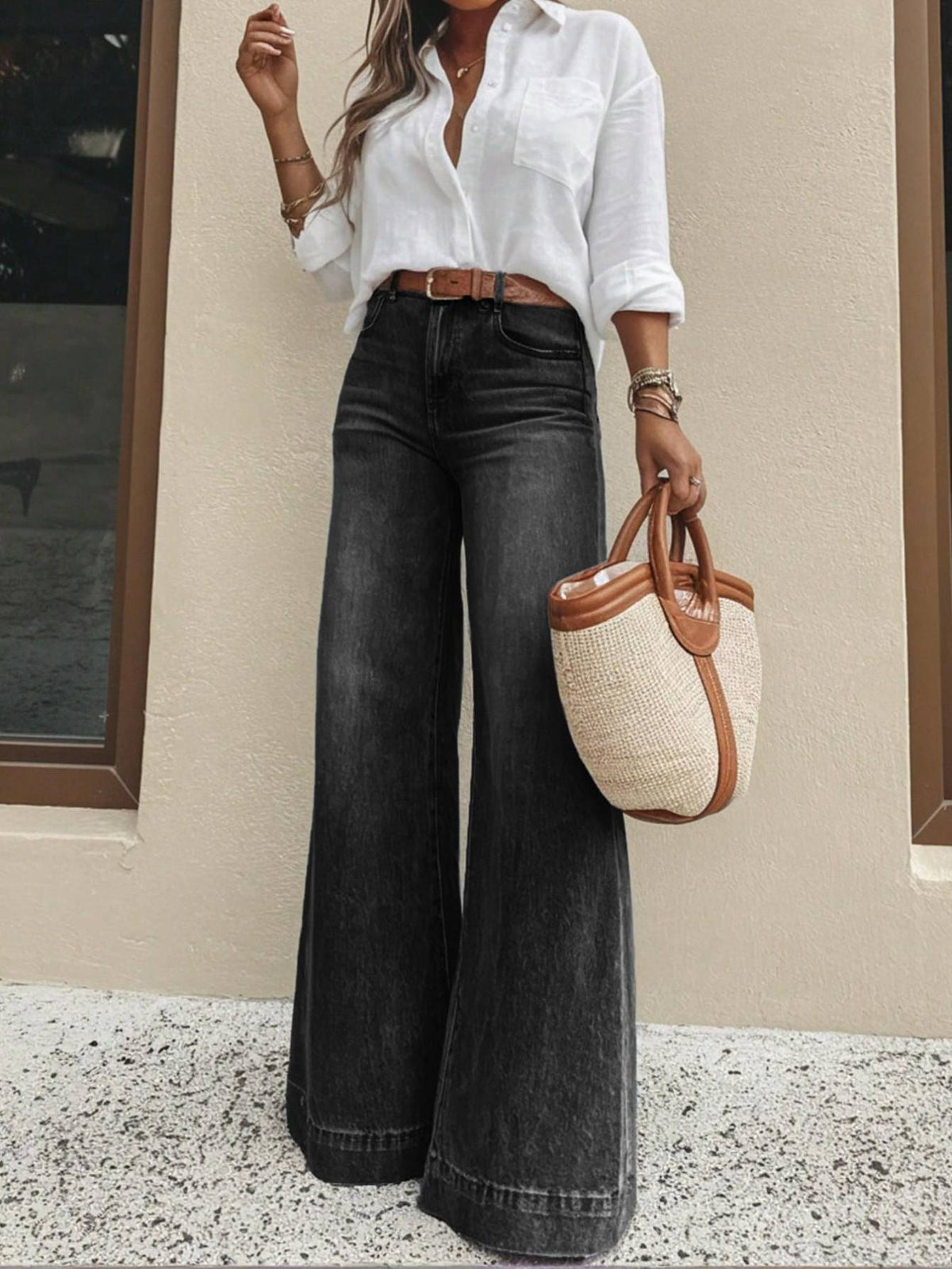 Vintage Washed Black Wide Leg Jeans - image 2