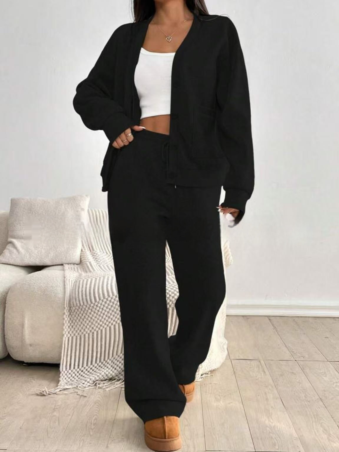 Autumn And Winter Women's Cardigan Jacket Wide Leg Pants Casual Suit - image 9