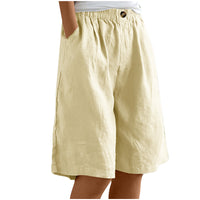 Women's Casual High Waist Loose Fit Solid Color Shorts - Button & Elastic Waist With Pockets - image 1